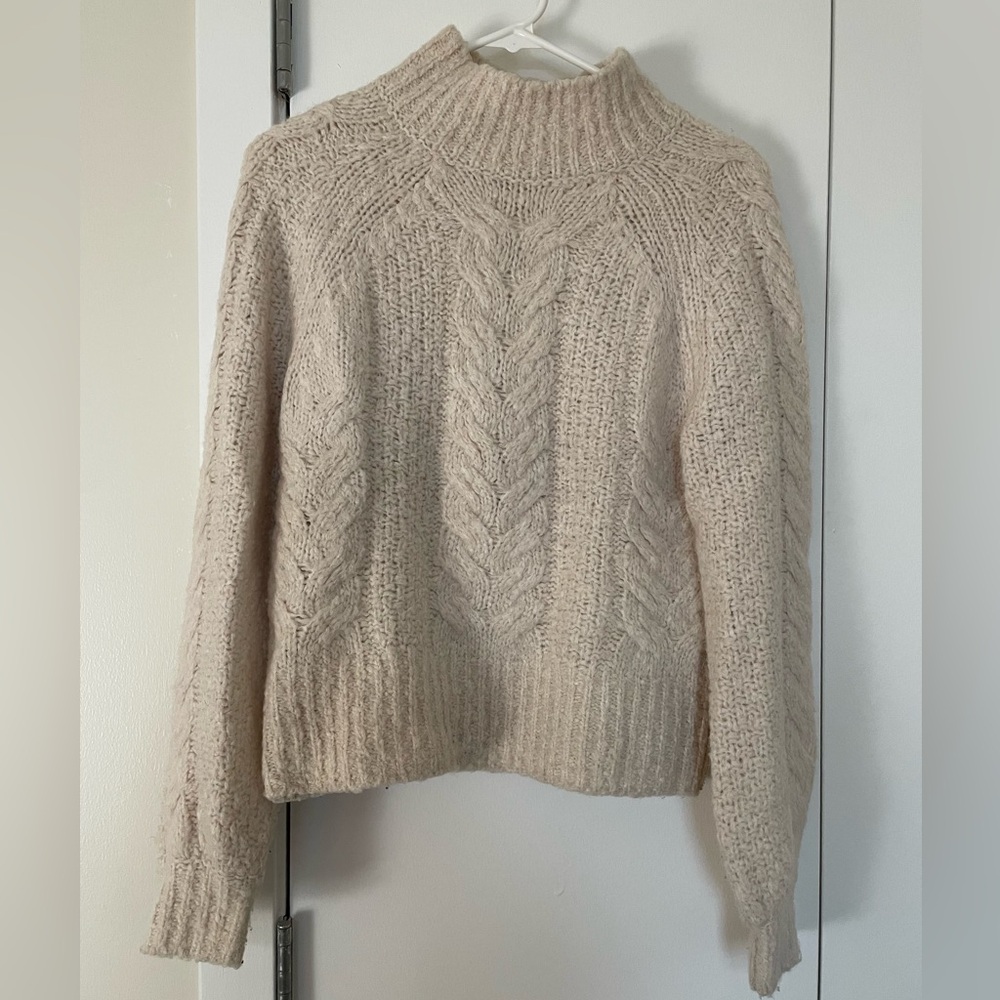 Aritzia mock neck cropped cable knit sweater